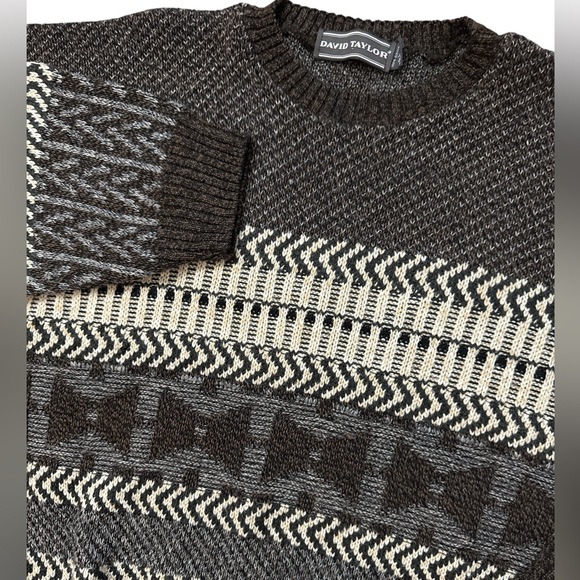 Vintage David Taylor Men’s Sweater Coogi Style‎ Grandpa Size L USA Made Brown - Picture 1 of 7